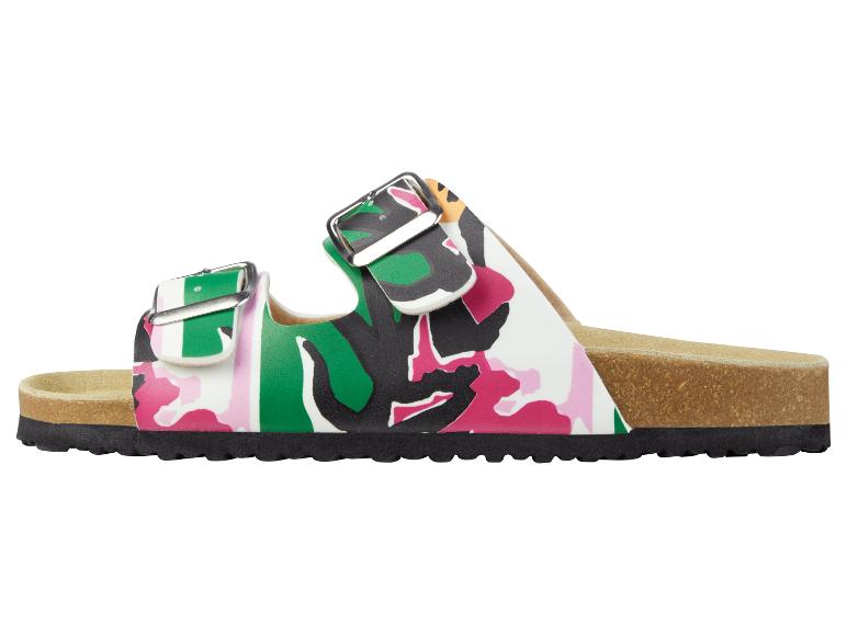 Sandalen mit Doppelschnallen, farbenfroher Blumendruck.