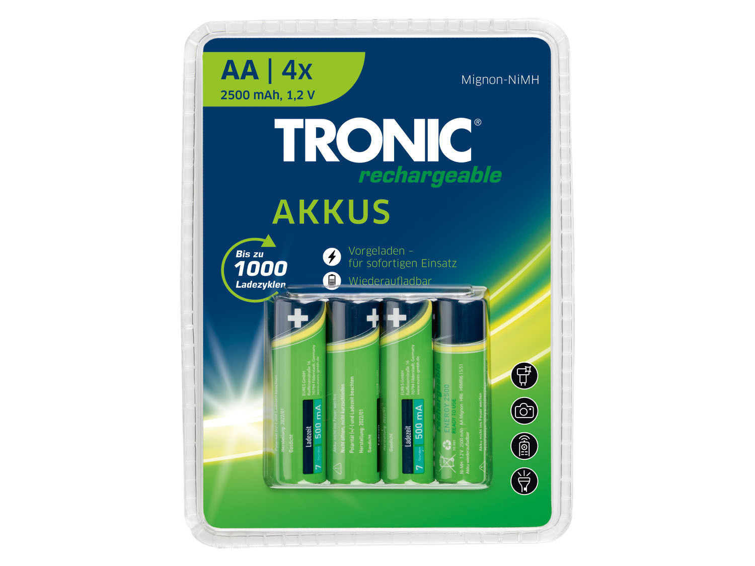 TRONIC® professional Akkus AA Mignon 2500 mAh NiMH Akku s Batterien HR6 