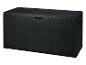 Eine schwarze Aufbewahrungsbox mit Rattan-Optik.
