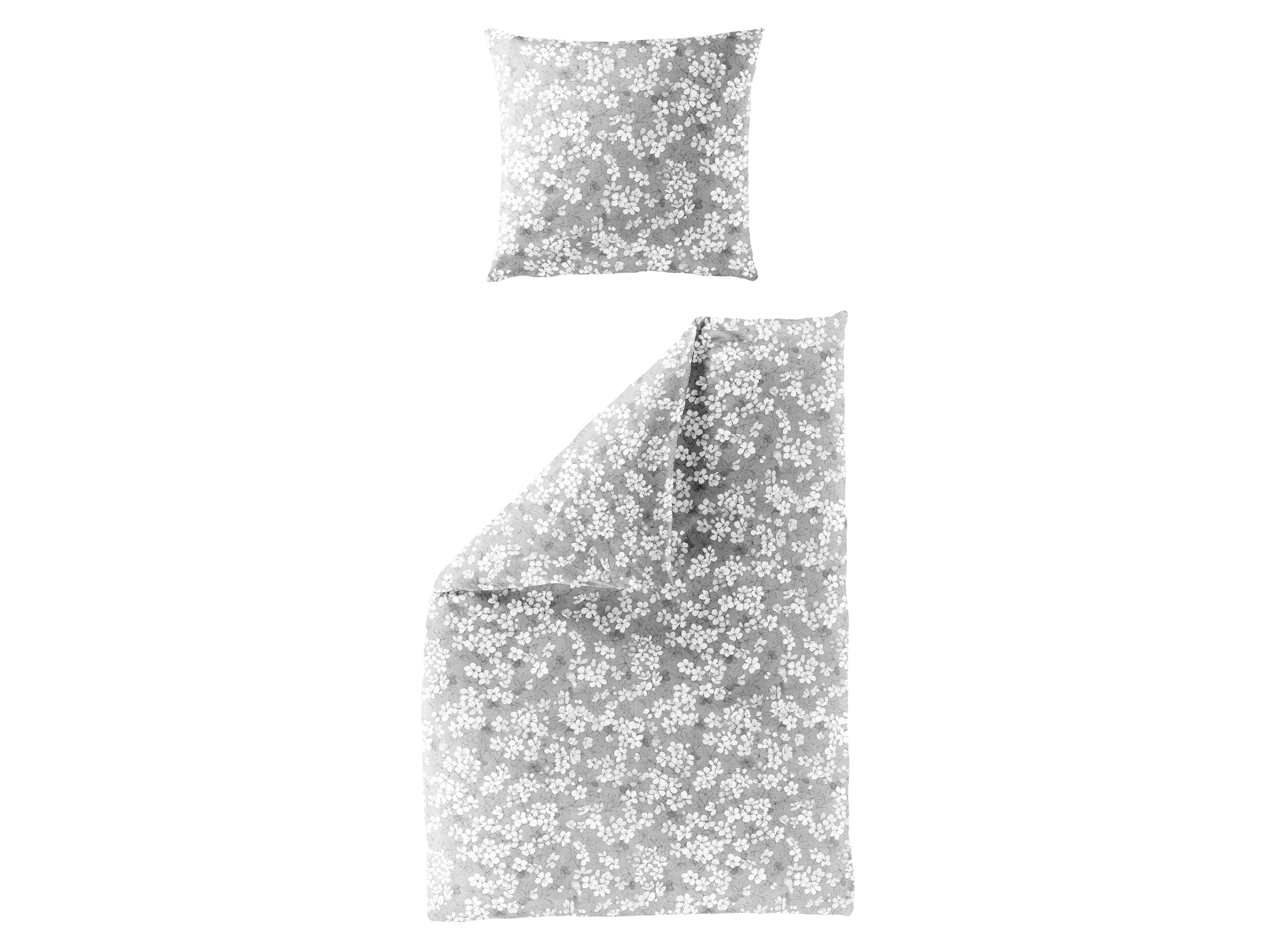 Bierbaum Bettwäsche Blumenprint Basic (Weiß/Grau, 155 x 220 cm) | 04009023391719