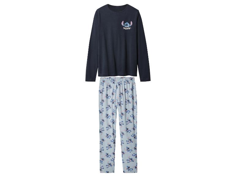 Stitch Herrenpyjama mit marineblauem Langarmshirt und bedruckter Hose.