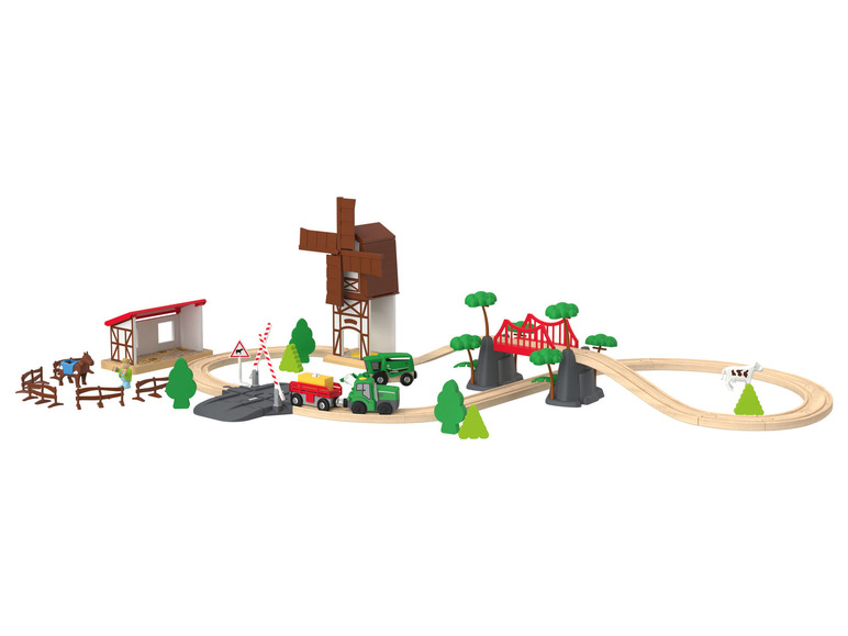 Gehe zu Vollbildansicht: Playtive Eisenbahn-Set, aus Echtholz, mit liebevoll gestalteten Stationen - Bild 2