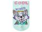 Mintgrüne Socke mit einem Cartoon-Hund und den Worten „COOL“ und „KIND“.