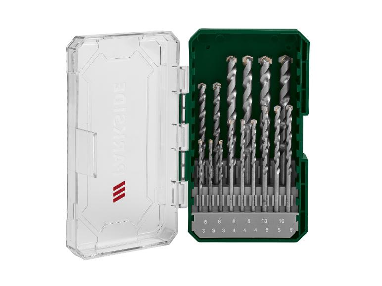 Ein 10-teiliges Bohrer-Set in einem grünen Koffer mit transparentem Deckel, mit Größen 6, 8 und 10 mm.