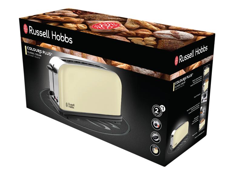 Ein cremefarbener Russell Hobbs Toaster mit langen Schlitzen.
