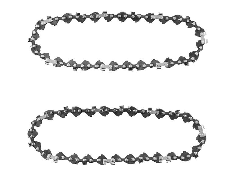 Zwei Metallkettensägeketten auf weißem Hintergrund.