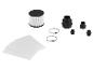 Vakuumfilter-Set mit Papierbeuteln, Schlauchschellen und Adaptern.