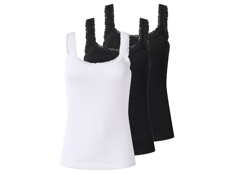 Damen Gerippte Tops mit Spitze, 3 Stück