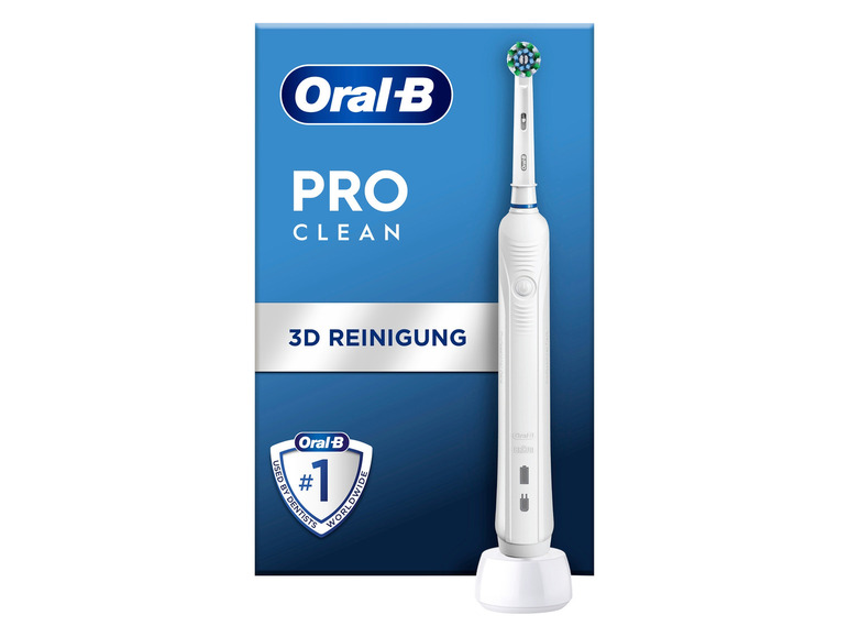 Eine Oral-B Pro Clean elektrische Zahnbürste mit Ladestation.