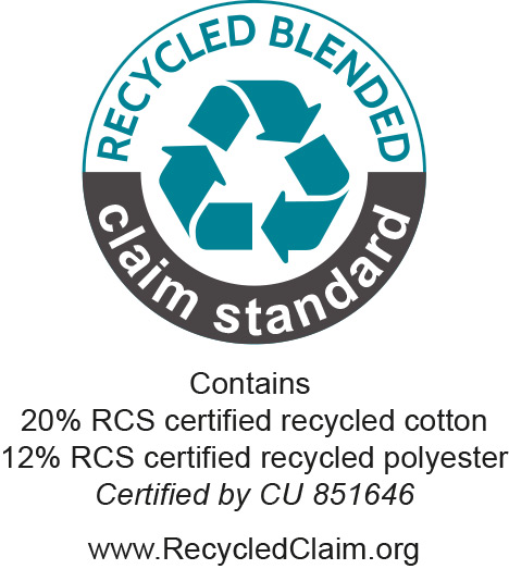 Recycled Claim Standard-Logo mit Informationen zum zertifizierten Inhalt.