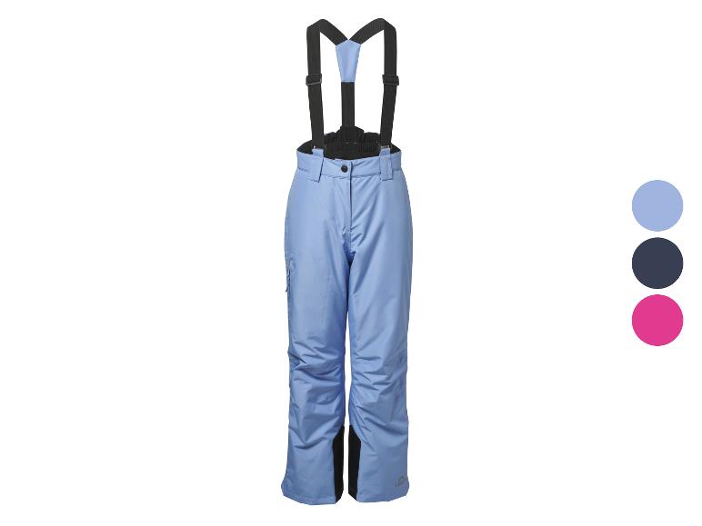 Hellblaue Skihose mit schwarzen Hosenträgern und Farbmustern
