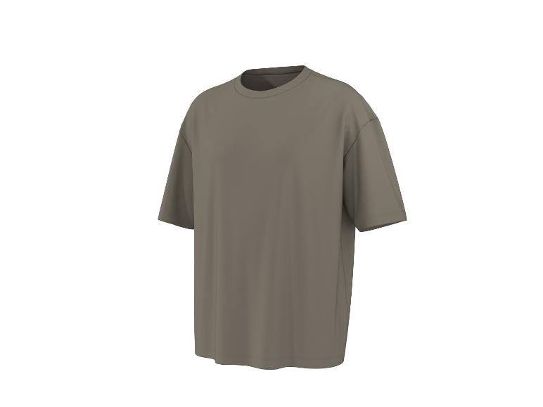 Einfaches olivgrünes Oversize-T-Shirt mit kurzen Ärmeln und Rundhalsausschnitt.