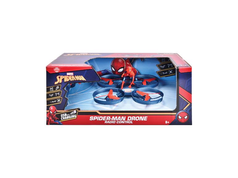 Marvel Spider-Man Drohne in Verpackung, mit USB-Ladefunktion und Funksteuerung.