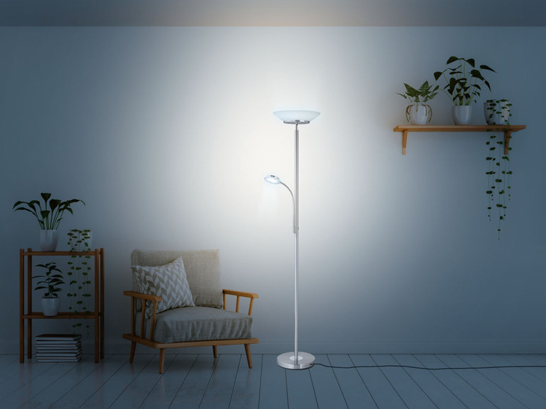 LIVARNO home LED-Deckenfluter, Glasschale, mit Leselampe | Stehlampen
