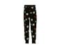 Schwarze Pyjamahose mit Halloween-Motiv: Kürbisse, Spinnennetze und Dinosaurierskelette.