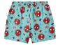 Hellblaue Kinder-Pyjamashorts mit Superhelden-Gesichtern und Spinnenmotiven.