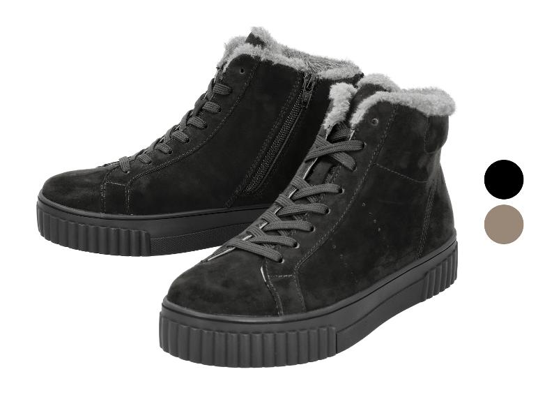 Schwarze Wildleder-Stiefeletten mit Fell, Schnürsenkeln und Reißverschluss, mit dicker Sohle