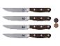 Set mit vier Sansibar Steakmessern, Edelstahl, dunkle Holzgriffe.