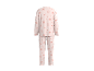 Hellrosa Pyjama mit langen Ärmeln und Hose, verziert mit Sternenmuster.