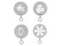Set aus vier SilverCrest Kaffeeschablonen mit verschiedenen Designs: Rose, Kaffeebohnen, Herz und Schneeflocke.