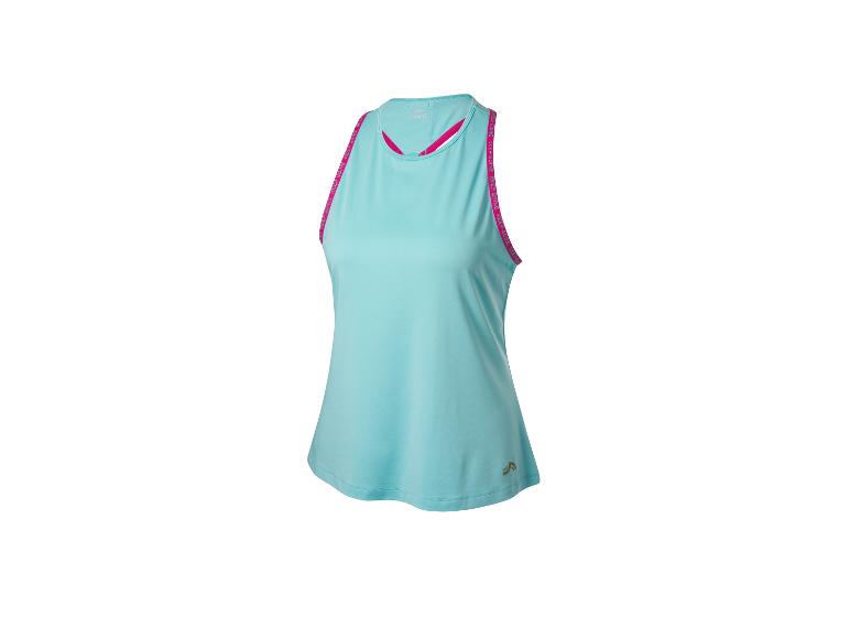 Crivit Damen Sporttop, hellblau mit rosa Details.