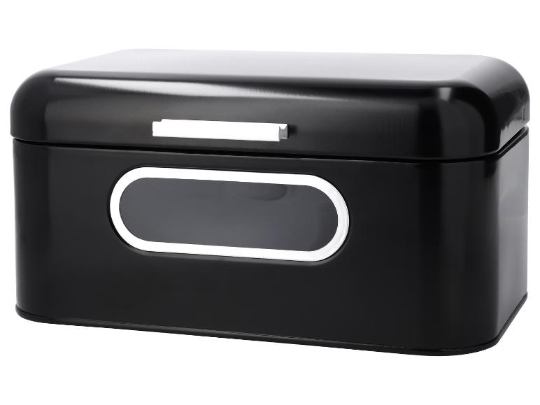 Glänzender schwarzer Brotkasten mit silbernem Griff und Fenster