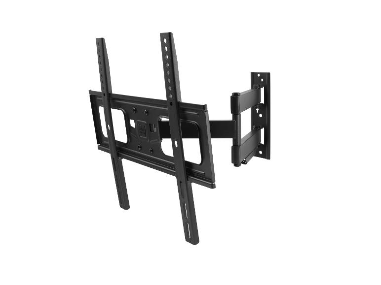 Schwarze, voll bewegliche TV-Wandhalterung mit Gelenkarm.