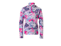 Langarmshirt für Damen mit farbigem abstraktem Muster und Reißverschluss.
