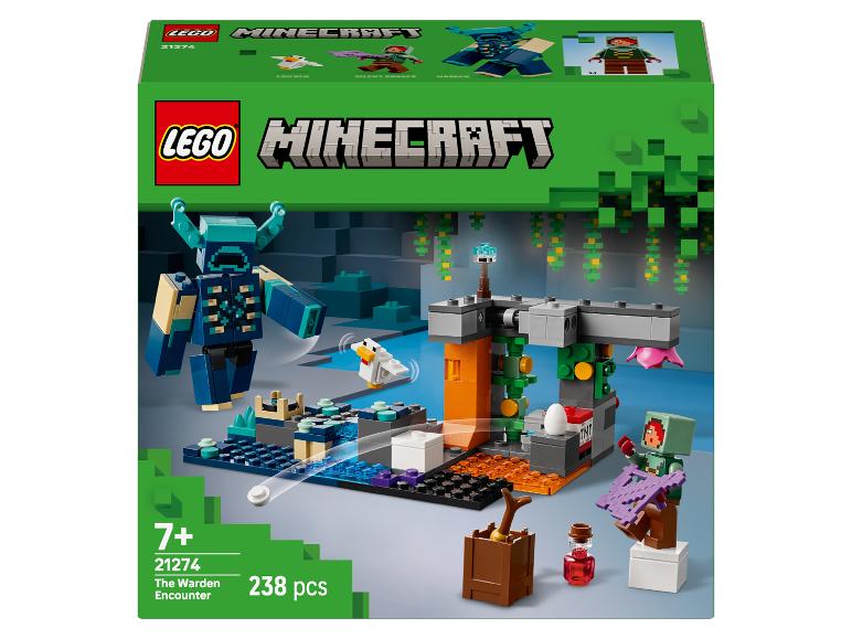 LEGO Minecraft The Warden Encounter Set mit 238 Teilen, mit Figuren und einer Spielszene.