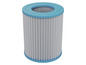 Ein weißer Poolfilter mit blauem Rand.