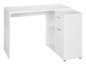 Weißer Eck-Schreibtisch mit Schublade und Regal.