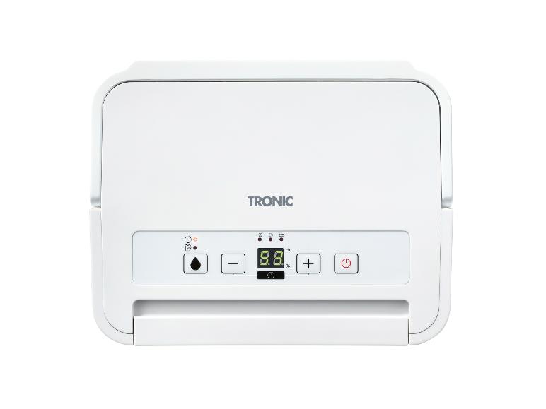 Weißer TRONIC Luftentfeuchter mit digitalem Display.