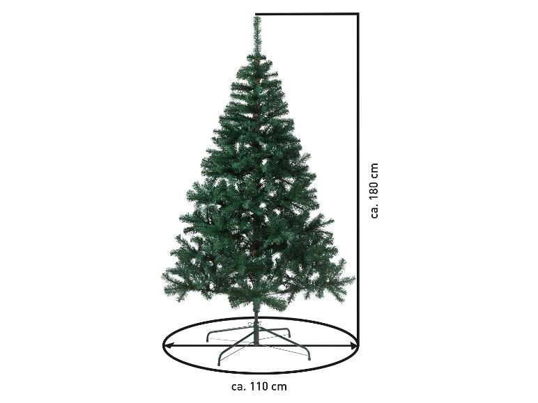 Künstlicher Weihnachtsbaum mit den Maßen 180 cm Höhe und 110 cm Breite.