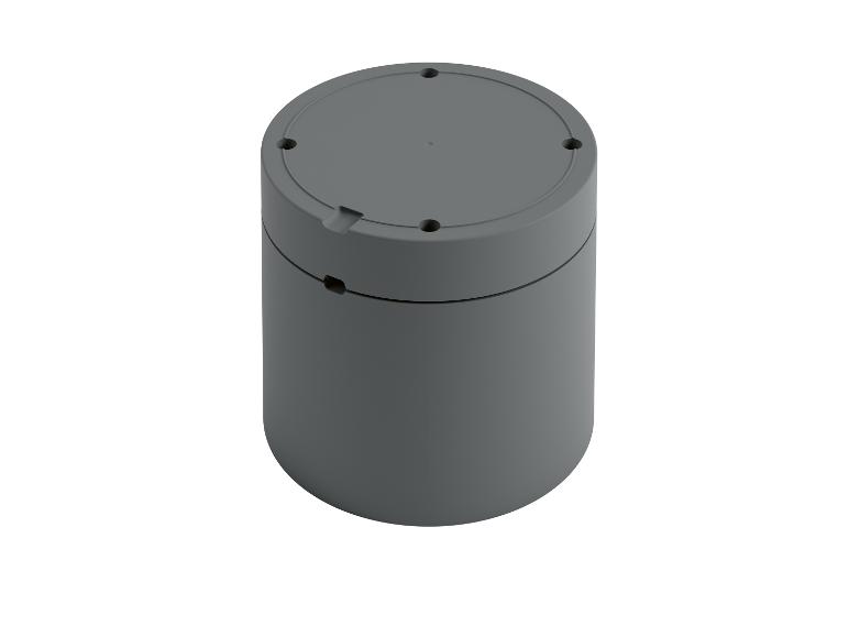 Dunkelgraues, zylindrisches Gehäuse für Elektronik.