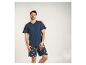 Herrenpyjama mit marineblauem T-Shirt und Shorts mit Zitronenmuster.