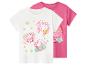 Kurzarm-T-Shirts für Mädchen, ein weißes mit Schweinchen-Prints und ein rosa mit einem Schweinchen.