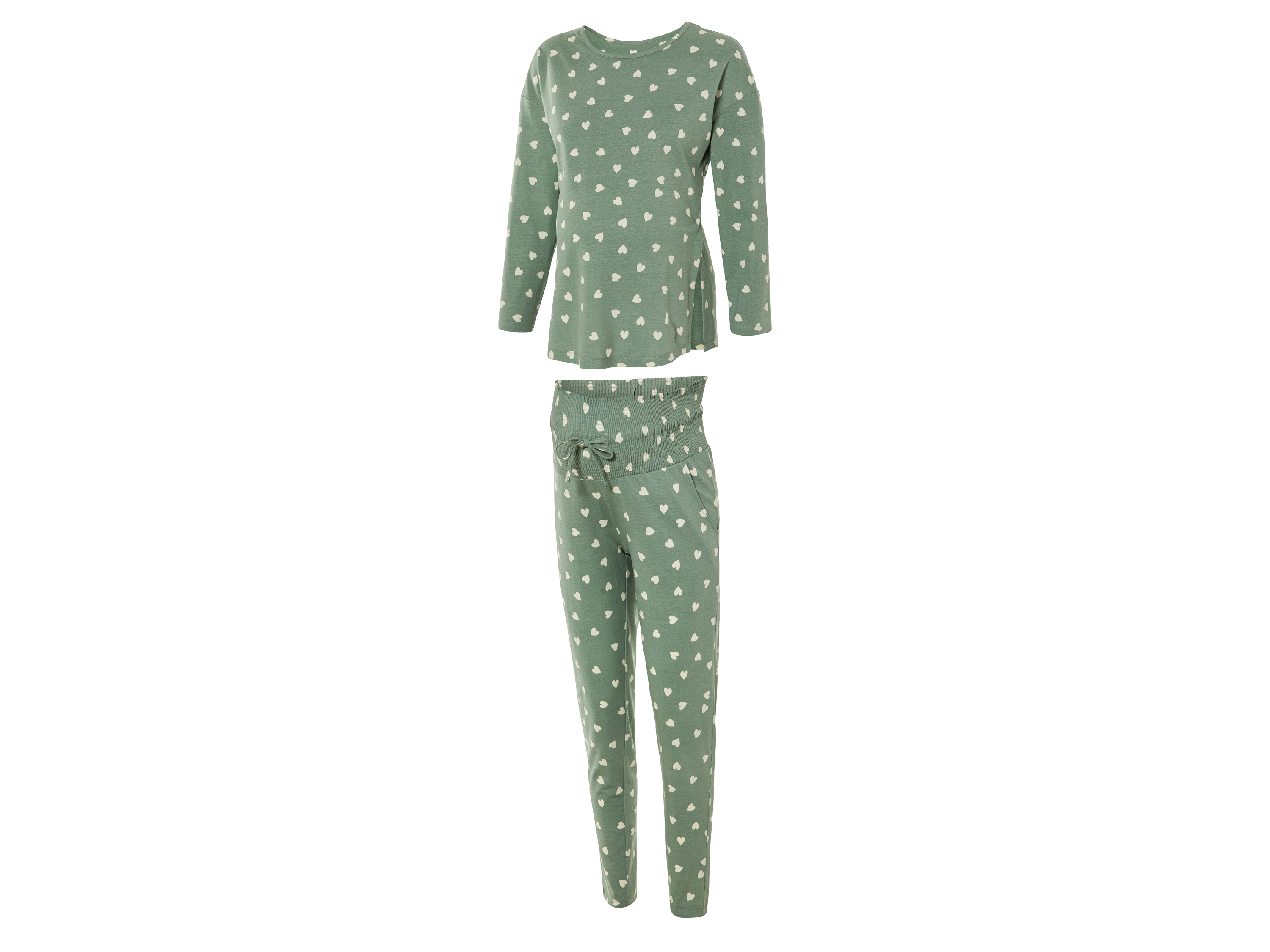 esmara® Damen Pyjama lang Umstand (Grün, XS(32/34))““ | Hose extrahoch geschnitten mit weichem, elastischem Bund, Bindeband und Eingrifftasche