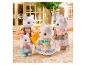 Sylvanian Families Katzenfamilienfiguren mit Einkaufstaschen und Kaffeebecher.
