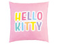 Ein rosa Kissen mit der Aufschrift 'Hello Kitty'.