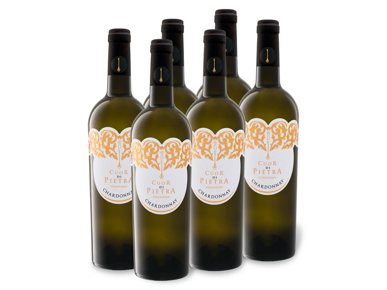 Gehe zu Vollbildansicht: 6 x 0,75-l-Flasche Weinpaket Cuor di Pietra Chardonnay Puglia IGT halbtrocken, Weißwein - Bild 1
