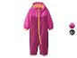 Kinder-Winteroverall in zwei Rosatönen mit orangefarbenem Reißverschluss und elastischen Bündchen.