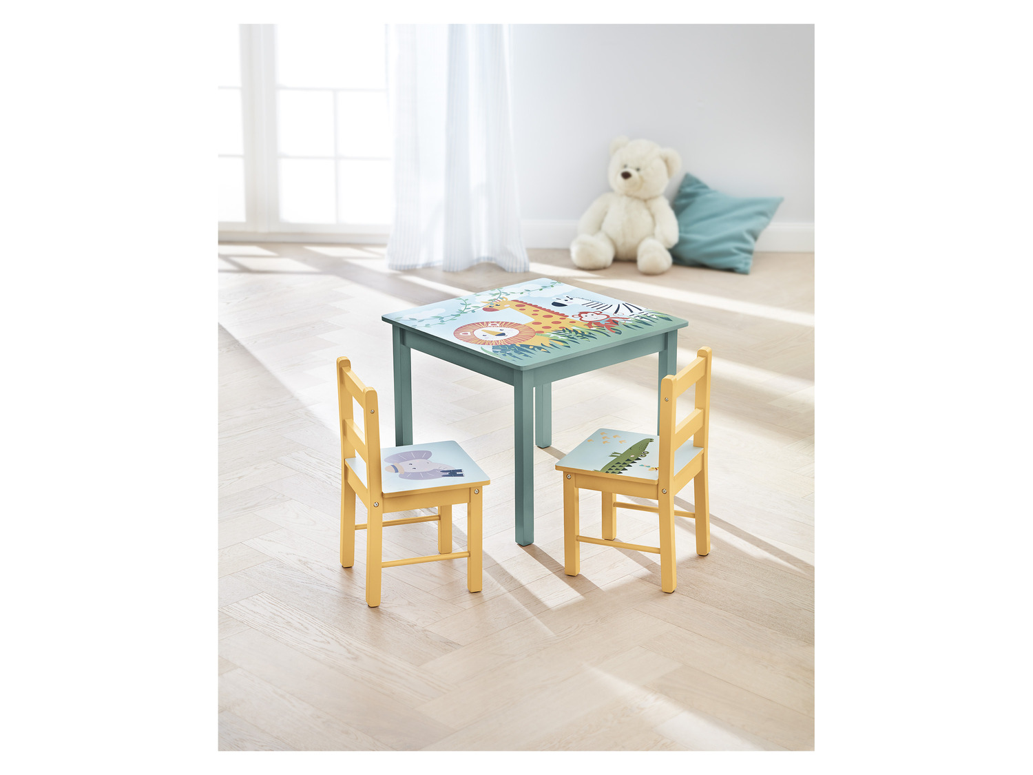 LIVARNO home Kindertisch mit mit Safari-Mot… Stühlen, 2