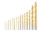 Ein Satz goldener Bohrer in verschiedenen Größen, aufsteigend angeordnet.