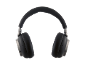Schwarz-graue Over-Ear-Kopfhörer auf schwarzem Hintergrund.