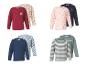 Vier Sets von zwei Kinder-Langarmshirts, mit Blumen-, Herz-, Auto- und Streifenmustern.
