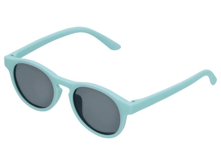 Hellblaue Kinder-Sonnenbrille mit dunklen Gläsern.