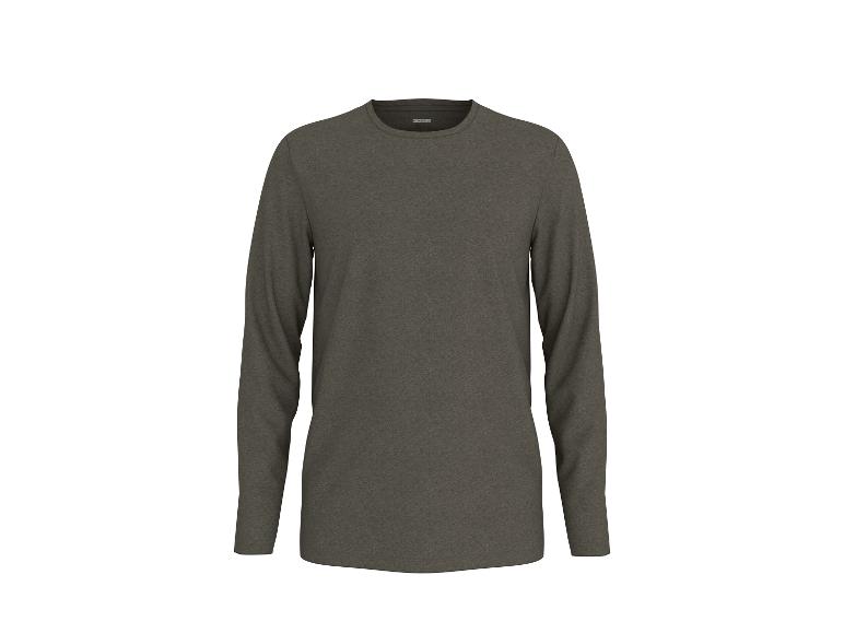 Dunkelgraues Langarmshirt auf weißem Hintergrund.