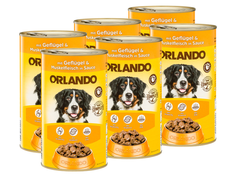 Gehe zu Vollbildansicht: ORLANDO Hundevollnahrung mit Geflügel & Muskelfleisch in Sauce , 6 x 1240 g - Bild 1