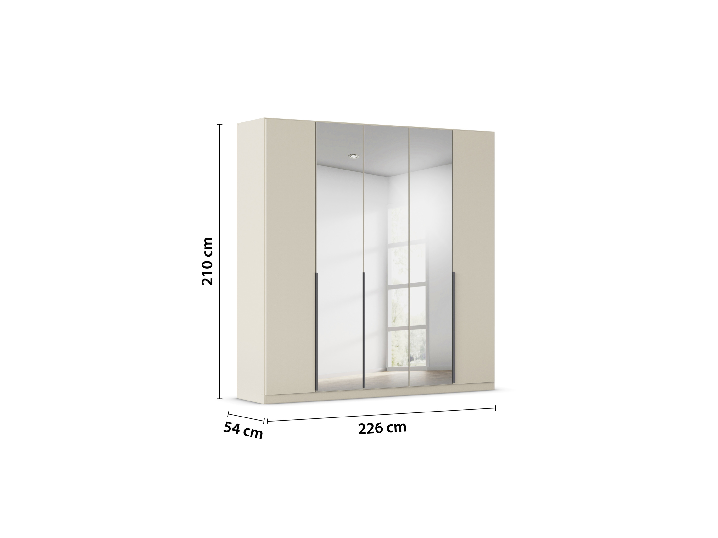 RAUCH ORANGE Drehtürenschrank Alabama mit Spiegel (Classic-Zubehör, Beige-Champagner, Griffe Grau, 226 x 210 cm) – Bild 3 von 4