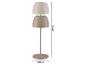 Beige Tischlampe mit zwei Schirmen, 41,9 cm hoch, 12 cm Basisdurchmesser.